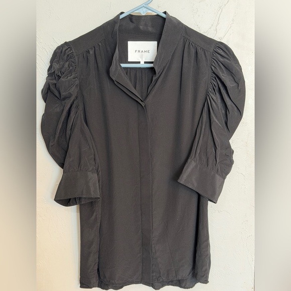 FRAME Woman’s Gillian Puff Sleeve Silk Blouse. Size L. 100% silk - Picture 15 of 16